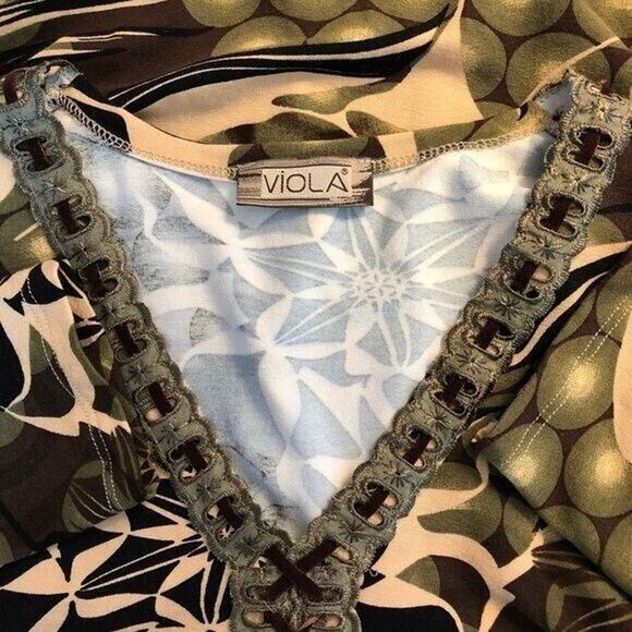 Viola Jersey Stretch V Neck Geometric Top Long Sleeves Pullover Size Large - Picture 4 of 8